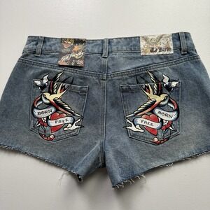 Ed Hardy Women's Bird  Denim Shorts Sz 28  Y2K Casual Logo Biker Jean Medium Was